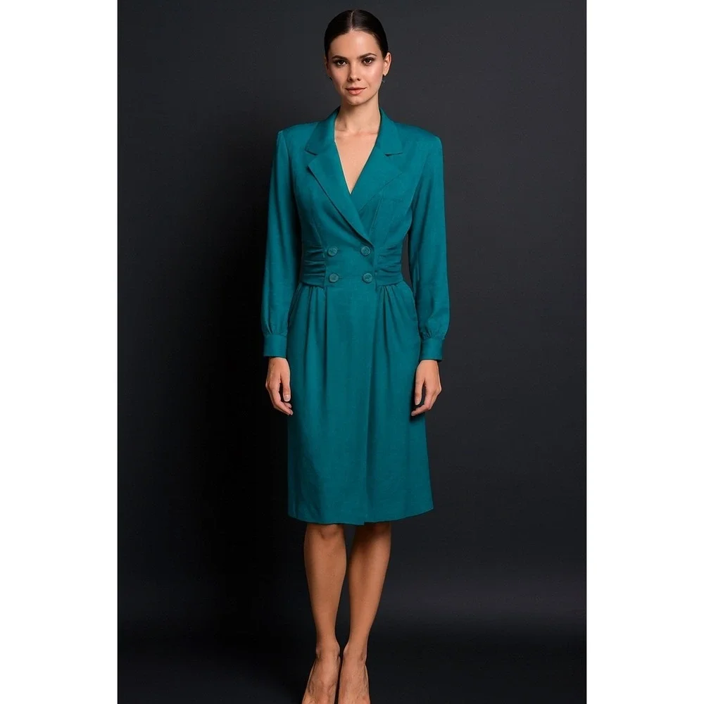 Vintage Liz Claiborne 100% Silk Dress Size 6P Knee Length Long Sleeve Fitted